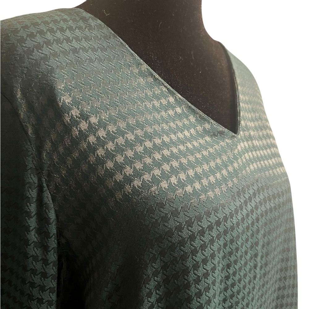 Calvin Klein Green Houndstooth Ruffle Sleeve Dress Size 6 - Picture 4 of 11